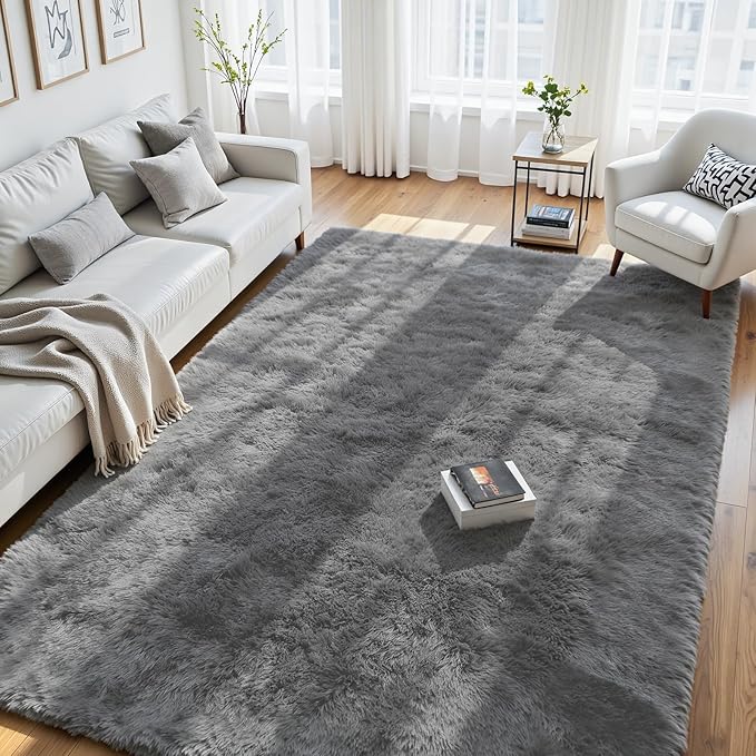 4x6 Fluffy Area Rug for Living Room: Non-Slip Light Grey Bedroom Carpet | Ultra by Oriannal