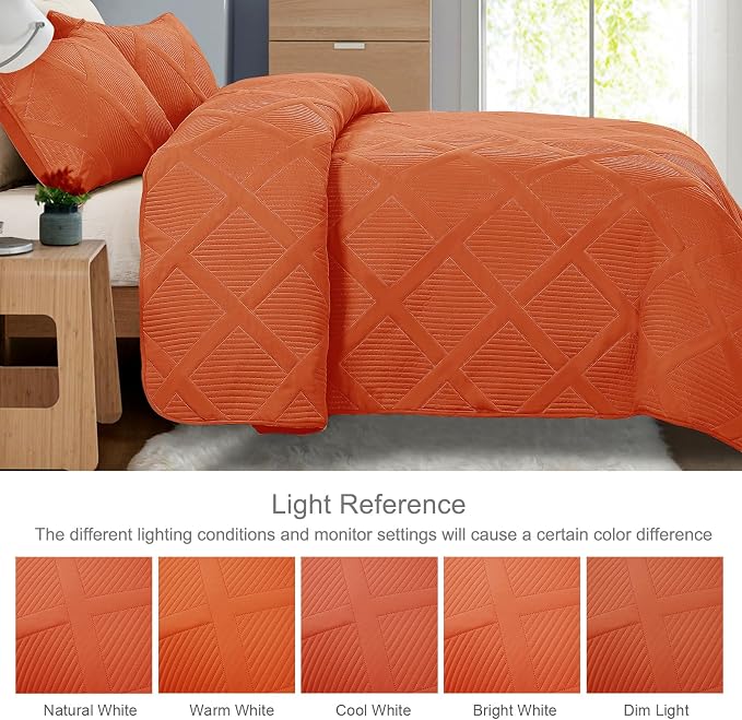 Exclusivo Mezcla Twin Size Quilt Set, Burnt Orange | Soft Bedspreads - Image 3