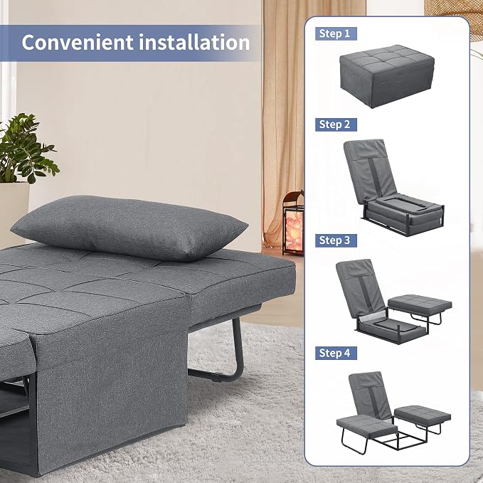 Sofa Bed, Convertible Chair 4 in 1 Multi-Function Modern Folding Ottoman Guest - Image 4