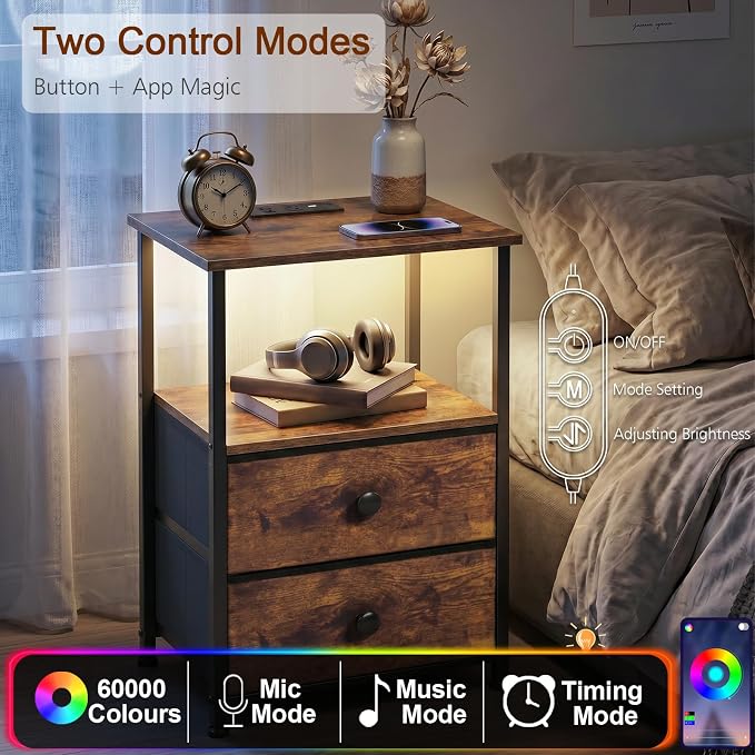Nightstands Set of 2, LED Night Stand - Image 5