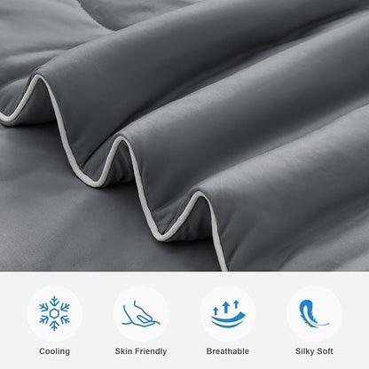 EASELAND Cooling Comforter King, Cold Touch Fabric Absorbs Body Heat, Double-Sided Cool Design Soft Fluffy Cooling Blanket for Night Sweats Hot Sleeper (Dark Gray, King(108"x90"))