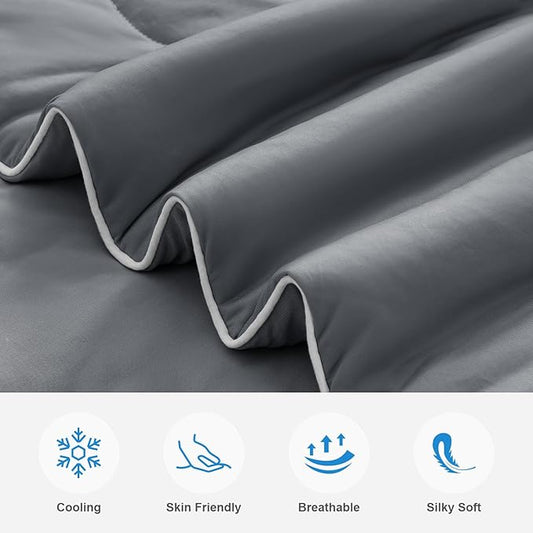 EASELAND Cooling Comforter King, Cold Touch Fabric Absorbs Body Heat, Double-Sided Cool Design Soft Fluffy Cooling Blanket for Night Sweats Hot Sleeper (Dark Gray, King(108"x90"))