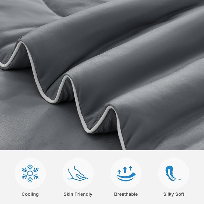 EASELAND Cooling Comforter Twin, Cold Touch Fabric Absorbs Body Heat, Double-Sided Cool Design Soft Fluffy Cooling Blanket for Night Sweats Hot Sleeper (Dark Gray, Twin(68"X90"))