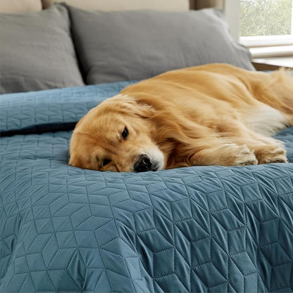 Bedsure 100% Waterproof Bed Cover for Dogs Washable - Non Slip Waterproof Dog Blanket for Bed, Lightweight Furniture Protector Durable for Pet Cat Puppy with Non-Slip Bottom, Blue, 82x82IN