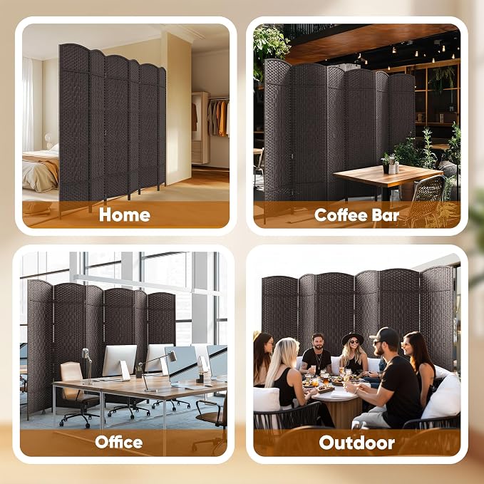 Rattan Room Divider, 6-Panel Folding Privacy Screen 6ft. Extra Wide | Double - Image 8