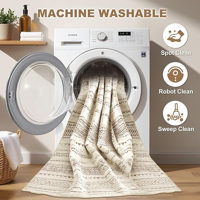 Nakagishi Boho 2x6 Runner Rug Machine Washable Rugs Non Slip Brown | Soft - Image 2