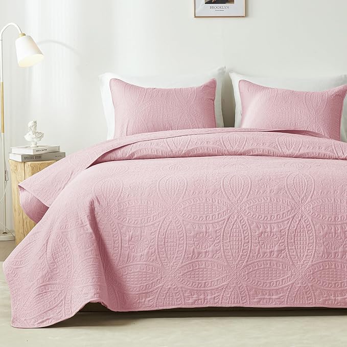 akkialla 118"x106" Pink California King Quilt Set, Oversized Floor-Length by akkialla