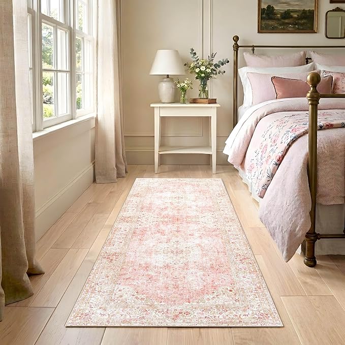 Latte&Fog Washable Hallway Runner Rug 2x6 Non Slip Pink Rugs - Image 4