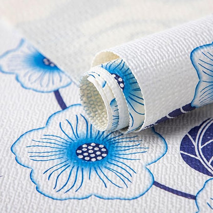 RAY STAR 12X120 Inch Shelf Liner for Kitchen Cabinets, Non-Adhesive Cabinet Liner Washable, PVC Drawer Liner for Dresser Non-Slip Bathroom (Blue Flower)(1 Roll)
