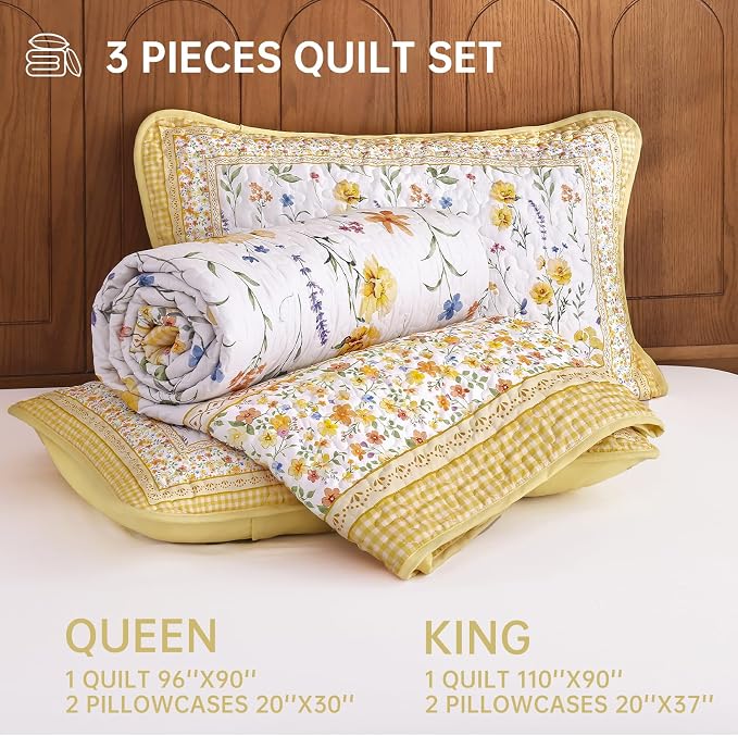 WONGS BEDDING Floral Quilt Set King, Microfiber Lightweight Farmhouse Bed Cover - Image 7