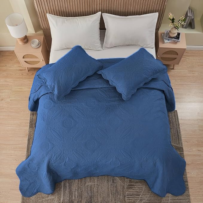 Kingnex Oversized King Bedspreads 128x120 Ultrasonic Quilted Navy | Extra Wide - Image 5