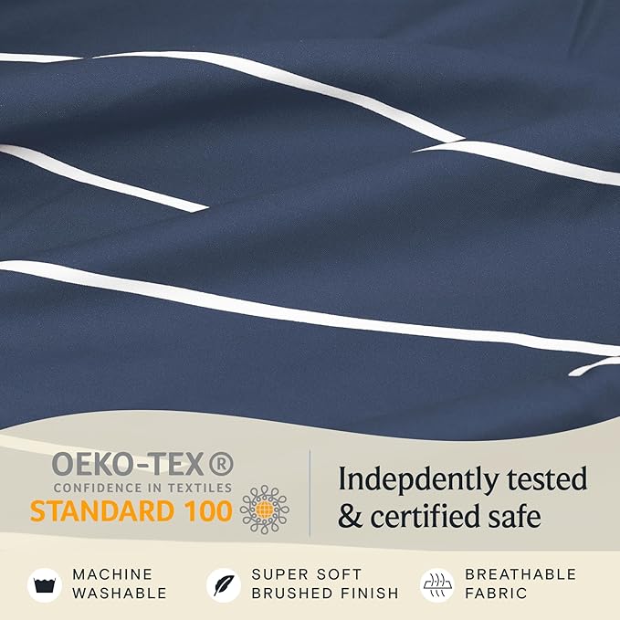 LuxClub 4 PC Queen Sheet Set, Deep Pockets Wrinkle Free Cooling Bed Sheets Hotel Bedding for Women, Men, Includes 1 Fitted Sheet, 1 Flat Sheet and 2 Pillowcases-Striped - Navy