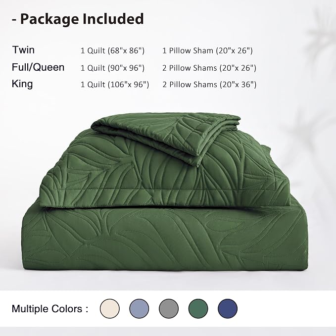 EXQ Home Quilt Set King Size Olive Green 3 Piece, Lightweight Soft Coverlet - Image 5