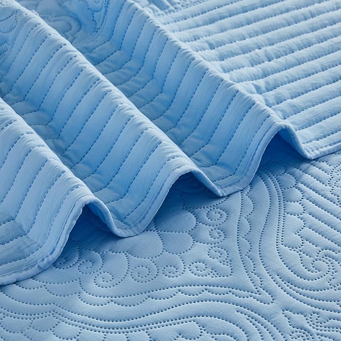 Light Blue Alaska King Quilt 132 x 120, Oversized King Bedspreads, 3 Piece Soft - Image 5