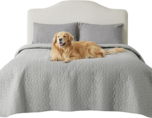 Bedsure 100% Waterproof Bed Cover for Dogs Washable - Non Slip Waterproof Dog Blanket for Bed, Lightweight Furniture Protector Durable for Pet Cat Puppy with Non-Slip Bottom, Grey, 82x102IN