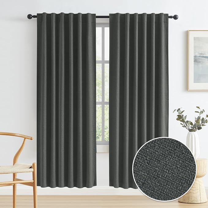 80 Inch Blackout Linen Curtains 2 Panels, Sun Heat Blocking Closet Curtains by KEQIAOSUOCAI
