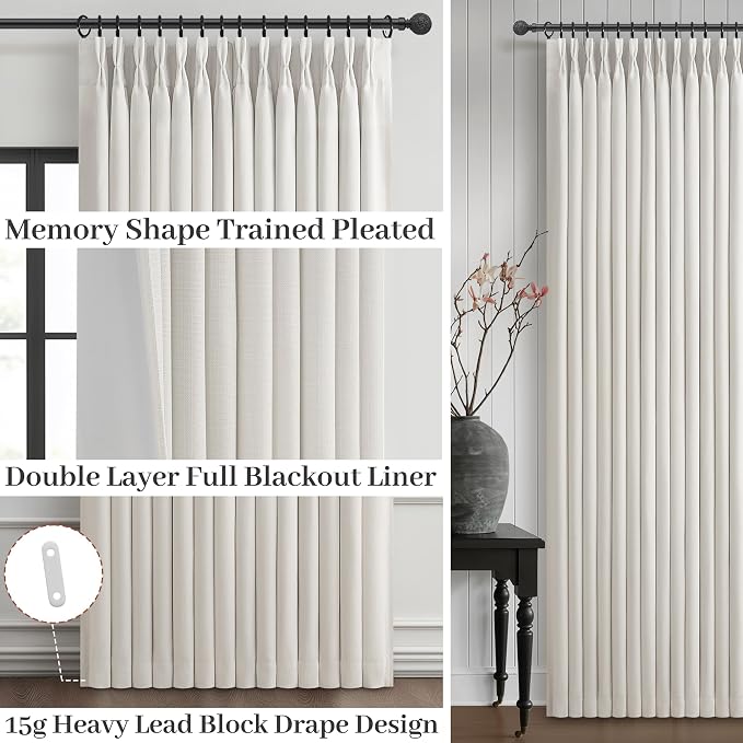 Natural Linen Beige White 92 Inch Curtains 2 Panels Set - Image 4