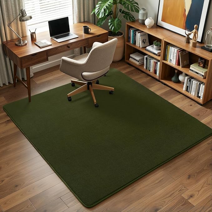 4x4 Square Area Rug for Bedroom Living Room, Olive Green Fluffy Rug | Thickened - Image 7