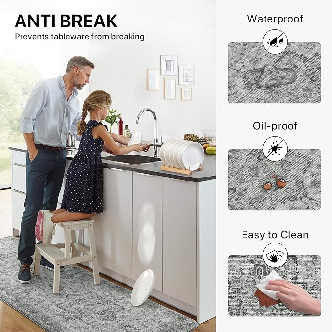 GENIMO Kitchen Mats for Floor, Washable Anti Fatigue Mat for Cushioned, 17.3"x59", Waterproof Kitchen Rugs, Non Slip Foam Comfort Standing Mat Rug for Home, Runner, Sink, Laundry, Vintage Grey
