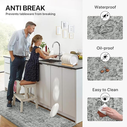 GENIMO Kitchen Mats for Floor, Washable Anti Fatigue Mat for Cushioned, 17.3"x59", Waterproof Kitchen Rugs, Non Slip Foam Comfort Standing Mat Rug for Home, Runner, Sink, Laundry, Vintage Grey