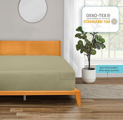 ROYALE LINENS 300 Thread Count 100% Long Staple Combed Cotton Fitted Sheet Full - Super Soft Deep Pocket Bottom Sheet - Fitted Sheets Only - Elastic Sheets (Full, Sage Green)