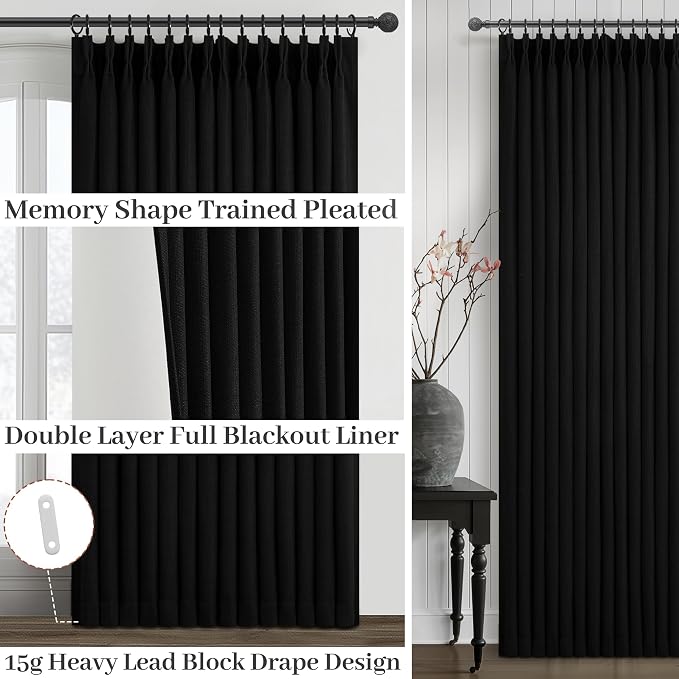 Floor to Ceiling Black Linen Curtains 102 Inches Long - Image 4