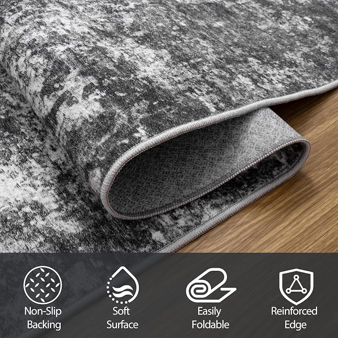 4x6 Area Rugs for Living Room Washable Bedroom Dining Room Black Grey | Modern - Image 4
