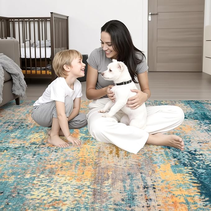 3x10 Washable Runner Rug：Modern Abstract Soft Carpet Rosy Haze | - Image 2