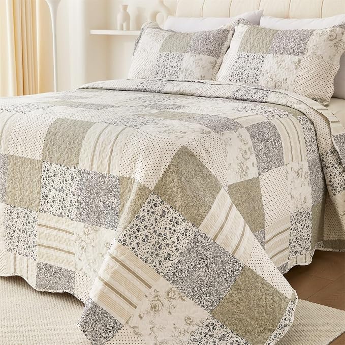 Cmfshape Summer Floral Queen Quilt Set, Reversible Quilted Bedspread by cmfshape-quiltset