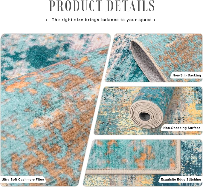 10x14 Area Rug Living Room: Modern Washable Soft Carpet Rosy Haze | - Image 5