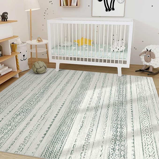Nakagishi Boho 5x7 Area Rug Living Room Rugs Machine Washable Green | Soft - Image 8