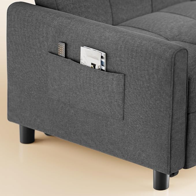 Aiho 3-in-1 Sleeper Chair Bed Convertible Sofa, Dark Gray | Convertible Chair - Image 9