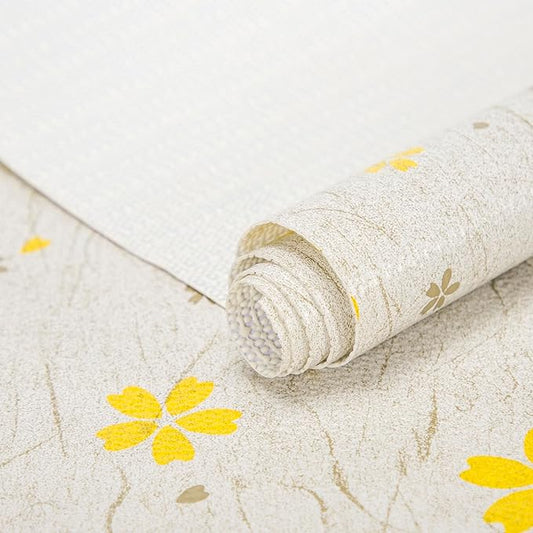RAY STAR 12X120 Inch Shelf Liner for Kitchen Cabinets, Non-Adhesive Cabinet Liner Washable, PVC Drawer Liner for Dresser Non-Slip Bathroom (Yellow Floral)(1 Roll)