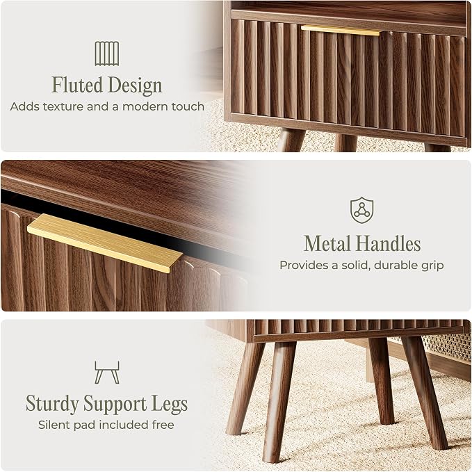 Huuger Nightstand with Charging Station, USB-C Port, End Table | Fluted Night - Image 8