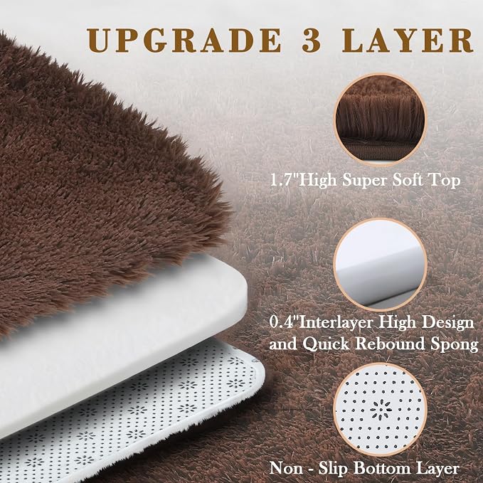 4x6 Area Rugs for Bedroom, Coffee Soft Fluffy Shag Bedside Rugs | Non-Slip - Image 4