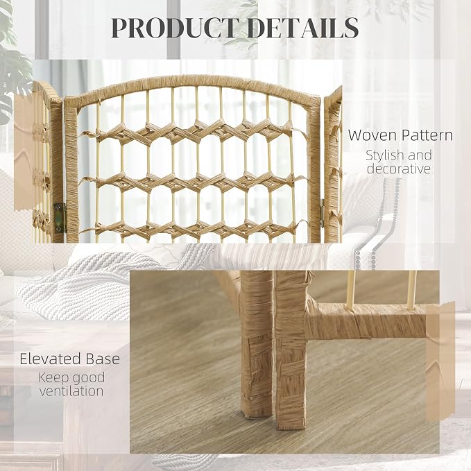 HOMCOM 8 Panel Room Divider, Folding Privacy Screen, Natural | Room Separator - Image 5