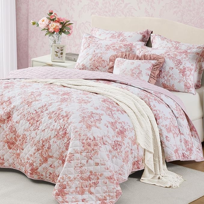 Twin/Twin XL Quilt Set-2 Pieces Soft Bedding Floral Reversible Coverlet | All - Image 2