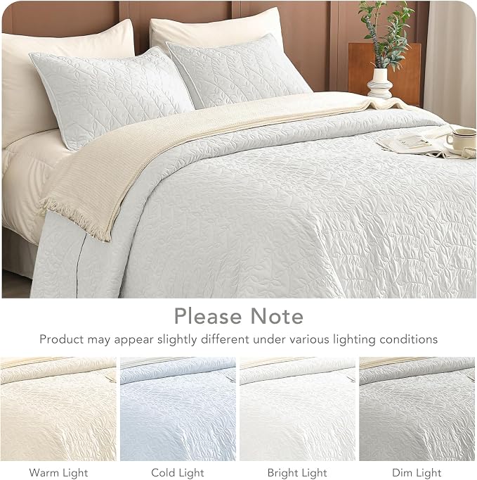 Lady Ann White Oversized King Quilt 128x120, Leaves Pattern Printed Oversized - Image 9