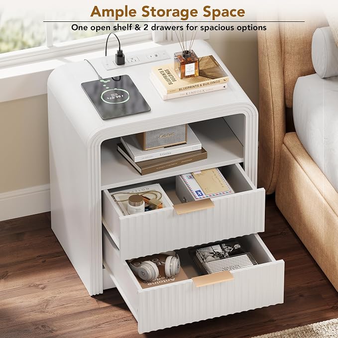 Decofy Fluted 2-Drawer Nightstand Set of 2 - Image 4