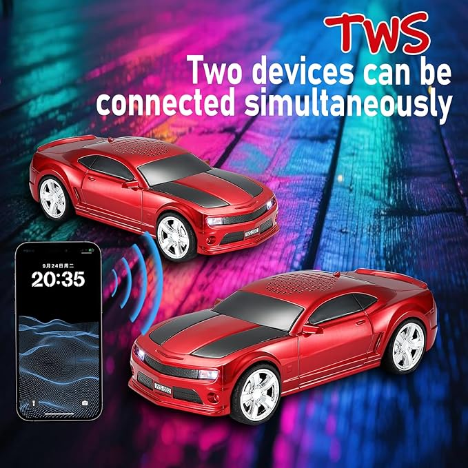 WSTER WS-592 Supercar Design Bluetooth Replica Speaker – Portable Car Model Wireless Speaker with TWS Stereo, FM Radio, LED Party Lights, USB/TF Playback, Hands-Free Calling, Microphone(Red)