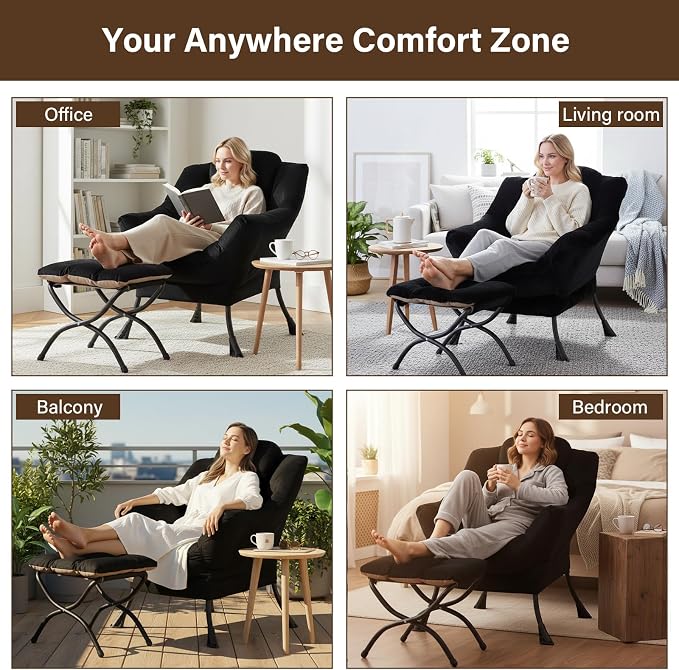 Welnow Lazy Chair with Ottoman, Reading Chair with Footrest, Foldable Footrest - Image 6