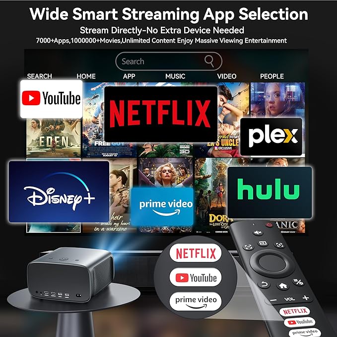 【1200 ANSI/4K Supported/Netflix Licensed】Smart Projector with WiFi and Bluetooth, Movie Home Theater with AI Auto Focs& Keystone, Video Projector with Dolby, 400'' Display for Indoor/Outdoor Proyector