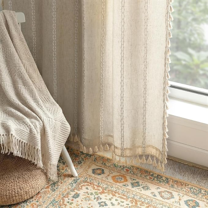 Boho Light Filtering Curtains 84 Inch 2 Panels - Image 2