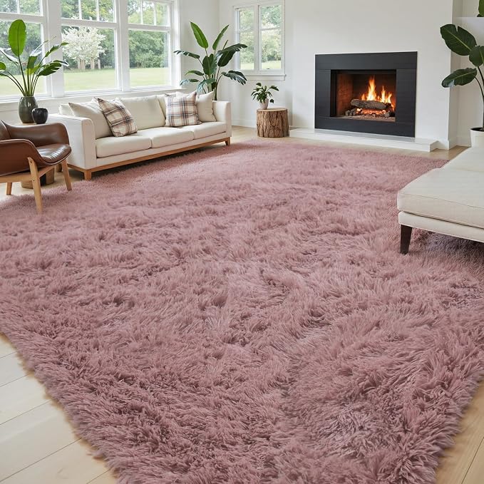 6x9 Shag Area Rug for Living Room, Blush Soft Plush Fluffy Carpet | Non-Slip - Image 4