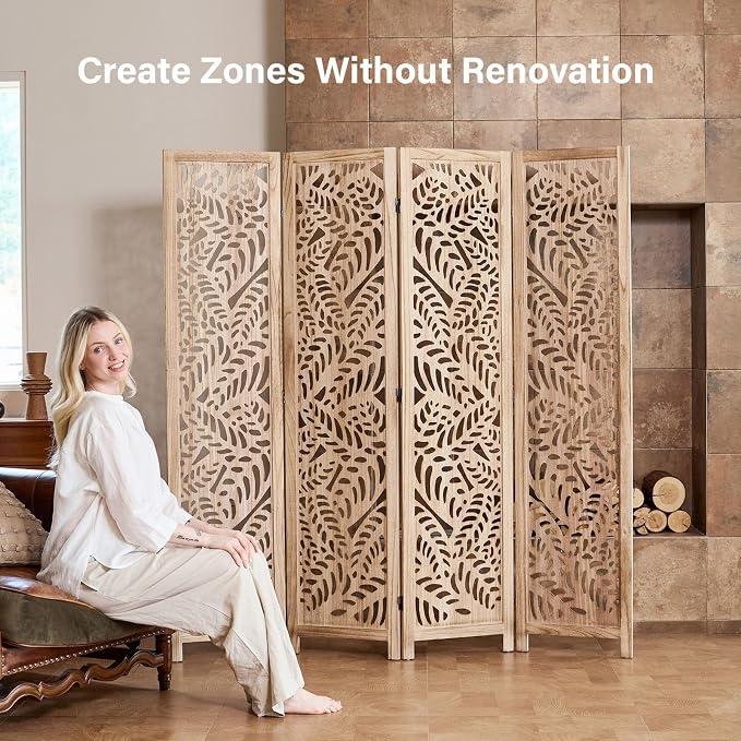 Leaf-Carved Room Divider Privacy Screen - Image 5