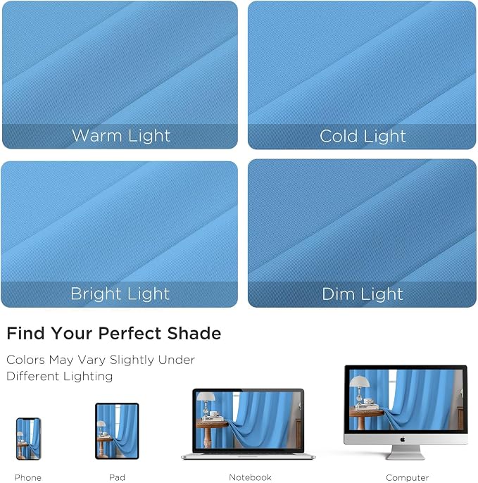 CUCRAF Light Blue Blackout Curtains 63 inch Length 2 Panels Set, Rod Pocket - Image 4