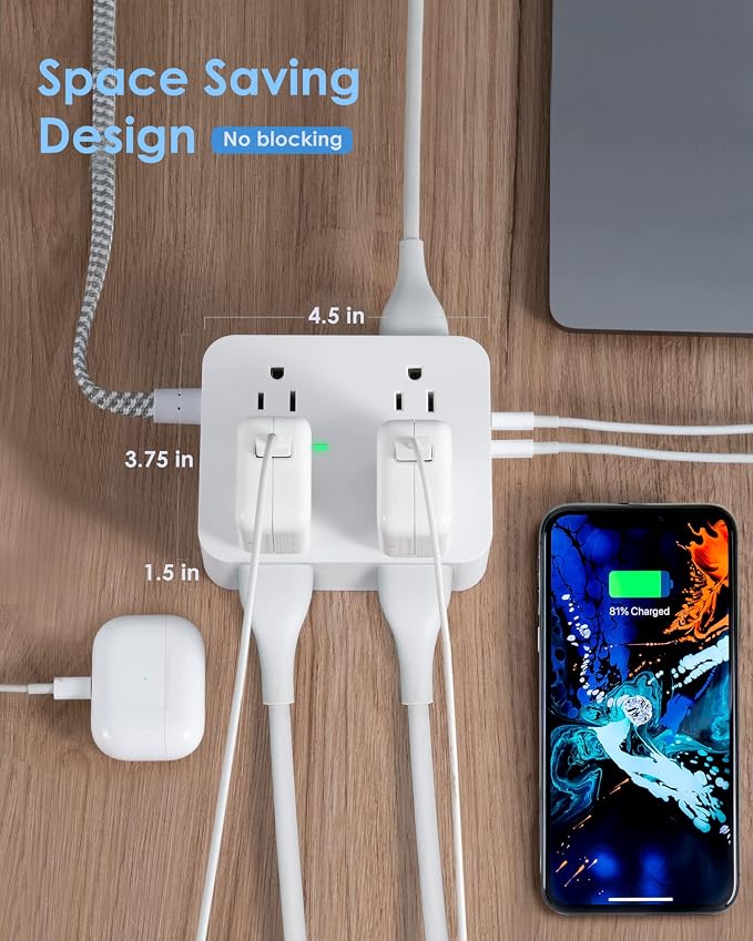 HANYCONY 6Ft Surge Protector Power Strip USB C, 8 Outlet Extender | Extension - Image 3