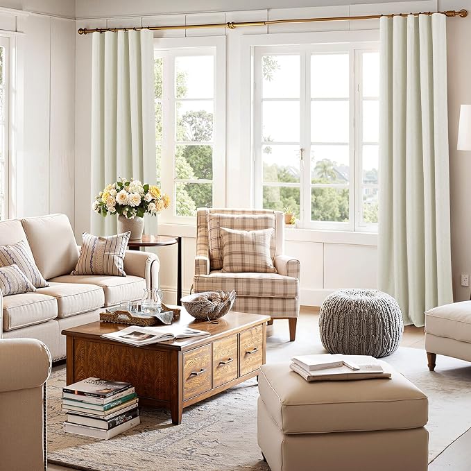RYB HOME Cream White Linen Blackout Curtains, 100% Blackout Thermal Insulated - Image 7