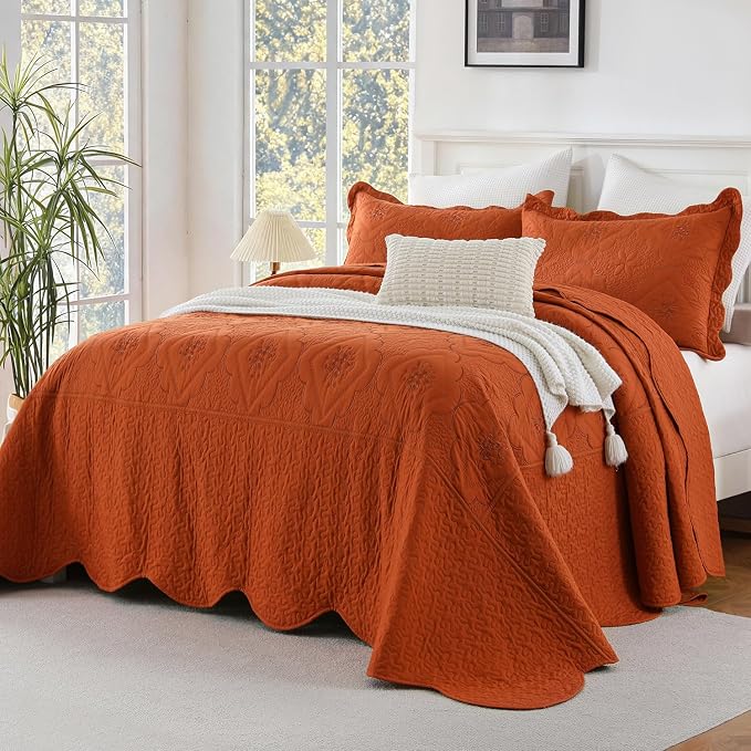 Cmfshape Oversized Floral Embroidery Quilt Set, 3 Pieces Super King Quilt - Image 4
