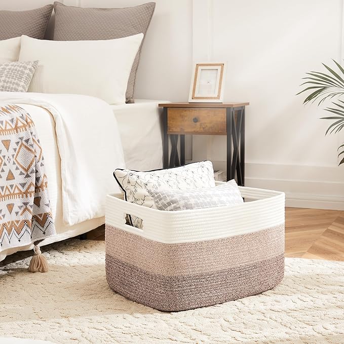 Blanket Basket,Rectangle Woven Baskets for Storage,100L Laundry Basket for Decorative Nursery Blanket,Toys,Dirty Clothes and Magazine in Shelves,Baby Room,and Living Room